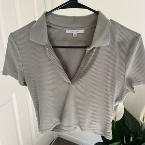 Love Tree Women's Ribbed Gray Collared Top